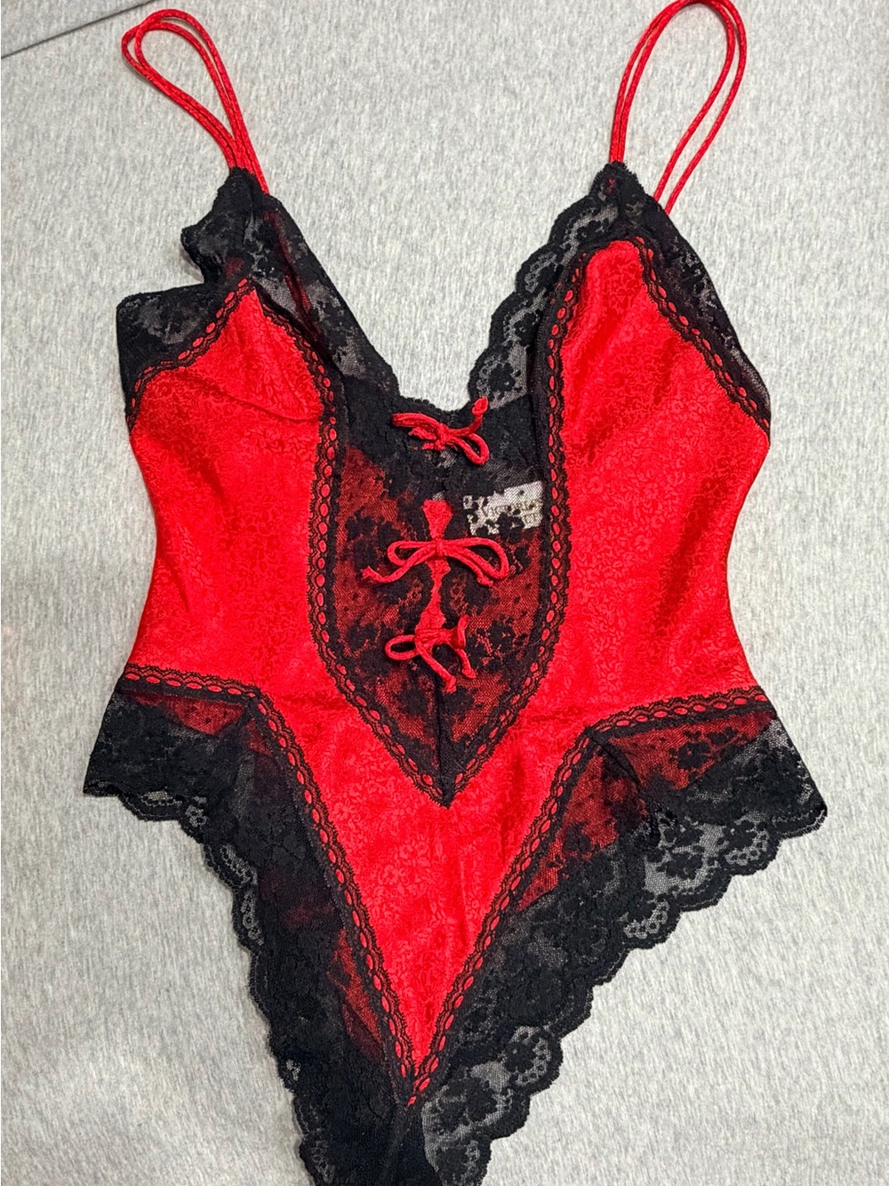 Victoria's Secret Red and Black Lace Satin Teddy Vintage Gold Label